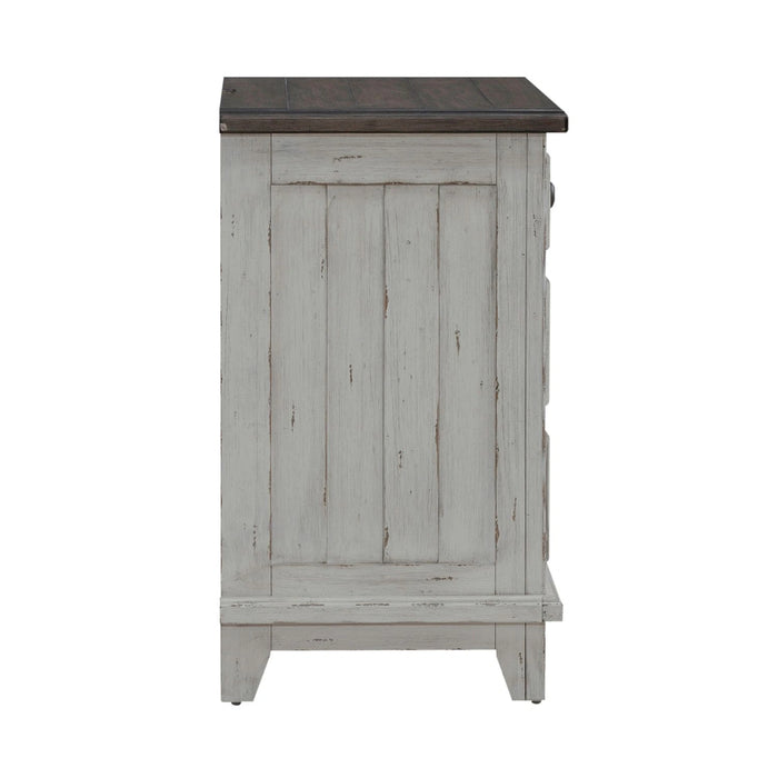 River Place 3 Drawer Nightstand with Charging Station in Riverstone White and Tobacco image