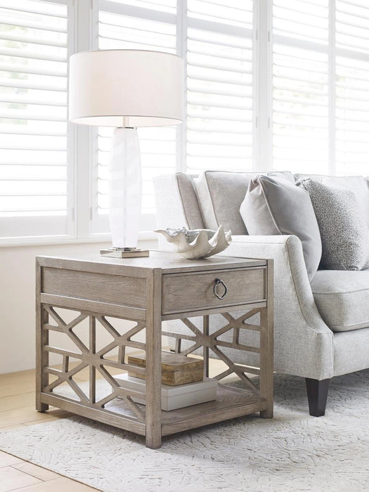American Drew Vista Biscane 1 Drawer End Table in White Oak
