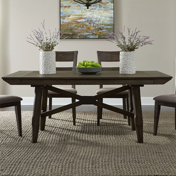 Liberty Furniture Double Bridge Trestle Table in Dark Chestnut