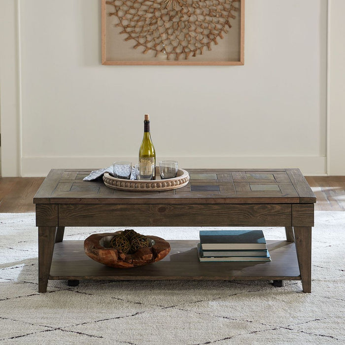 Liberty Furniture Arrowcreek Lift Top Cocktail Table in Weathered Stone