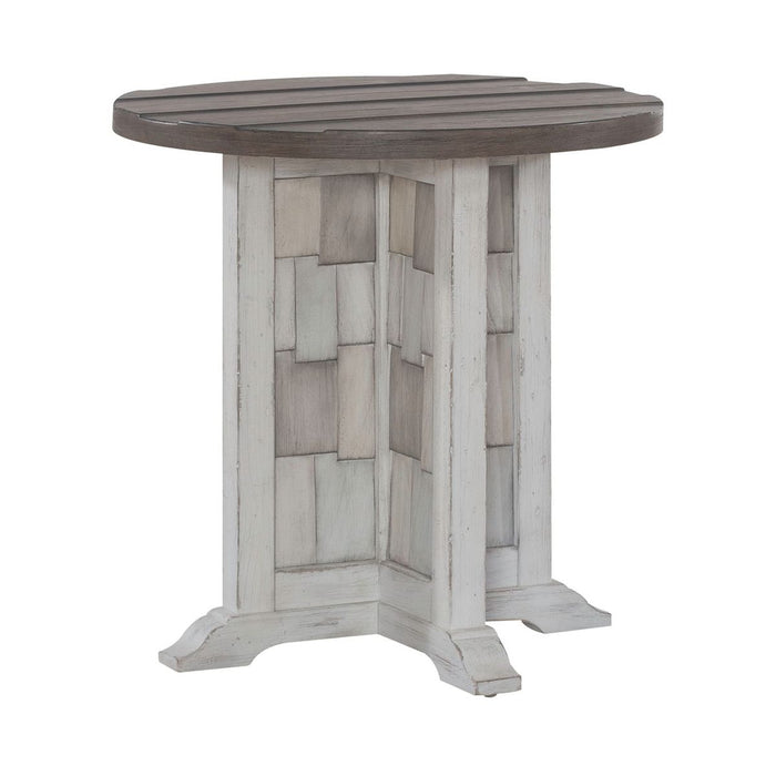 Liberty Furniture River Place Round Chairside Table in Riverstone White & Tobacco
