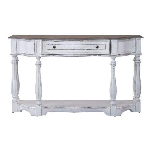 Liberty Furniture Magnolia Manor 56 Inch Hall Console Table in Antique White Base w/ Weathered Bark Tops image