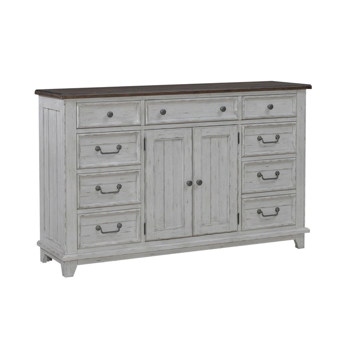 River Place 9 Drawer Dresser in Riverstone White and Tobacco image