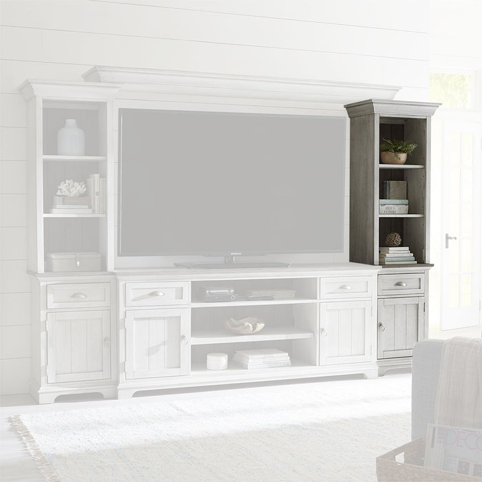 Liberty Furniture Ocean Isle Entertainment Center with Piers in Antique White with Weathered Pine 303W-ENTW-ECP