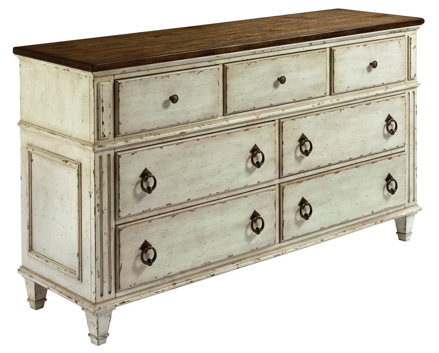 American Drew Southbury 7 Drawer Dresser in Fossil and Parchment