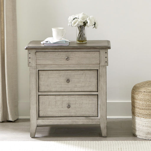 Ivy Hollow 3 Drawer Nightstand w/ Charging Station in Weathered Linen image