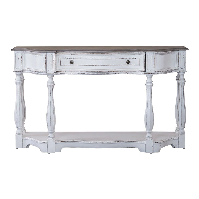 Magnolia Manor 56 Inch Hall Console Table in Antique White Base w/ Weathered Bark Tops image