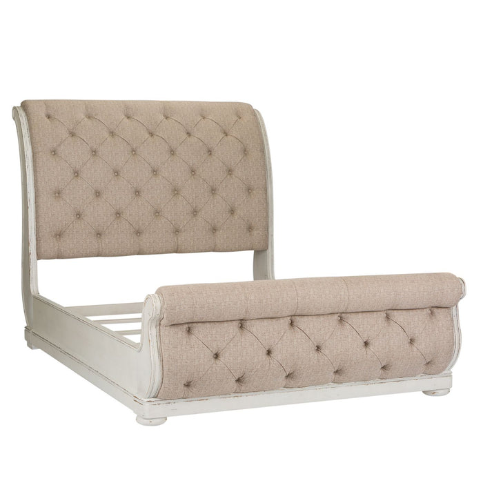 Abbey Park Queen Uph Sleigh Bed, Dresser & Mirror, Chest, Night Stand