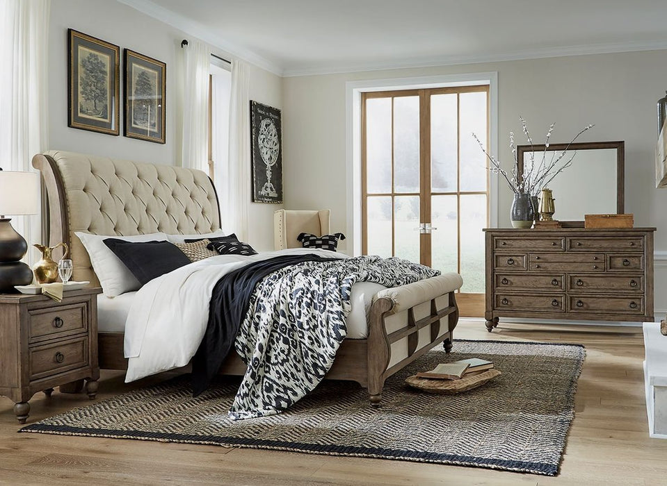 Liberty Furniture Americana Farmhouse King Sleigh Bed in Dusty Taupe