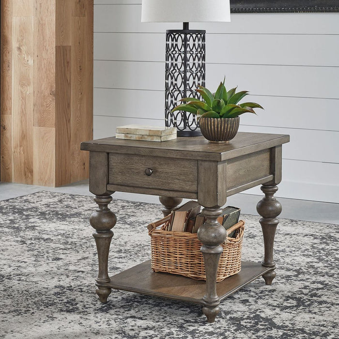 Liberty Furniture Americana Farmhouse End Table in Dusty Taupe