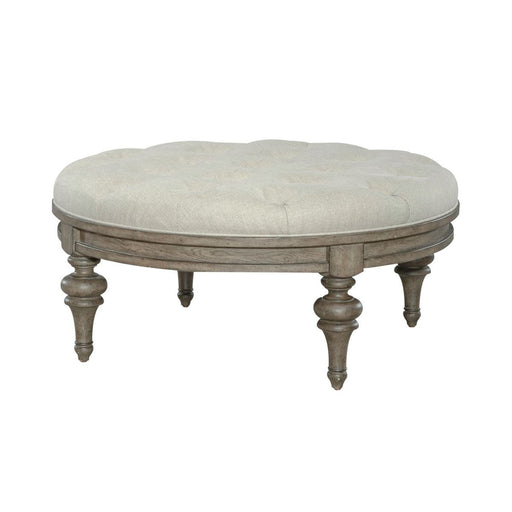 Liberty Furniture Americana Farmhouse Round Cocktail Ottoman in Dusty Taupe image