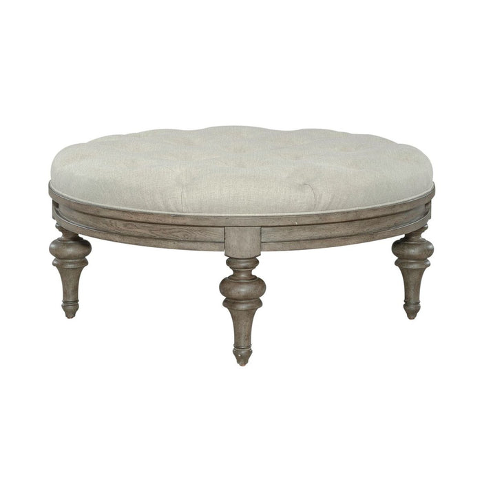 Liberty Furniture Americana Farmhouse Round Cocktail Ottoman in Dusty Taupe