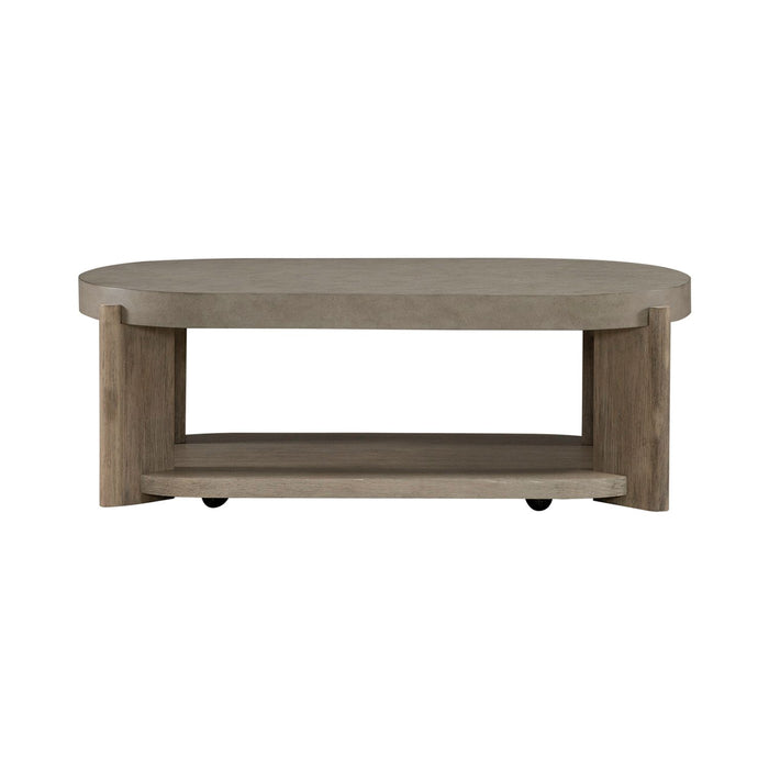 Affinity Oval Cocktail Table in Dusty Taupe with Concrete Top