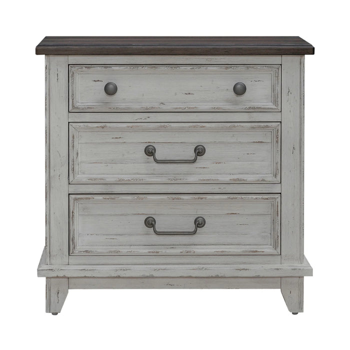 River Place 3 Drawer Nightstand with Charging Station in Riverstone White and Tobacco image