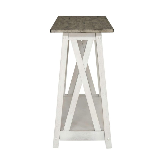 Liberty Furniture Laurel Bluff Sofa Table in Antique White with Dusty Gray Top