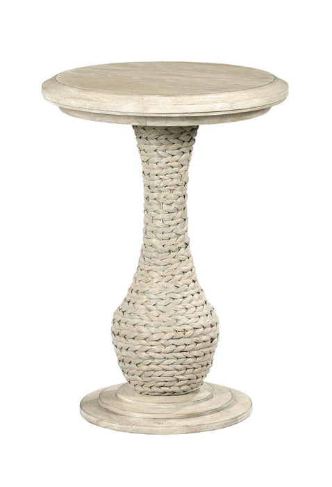 American Drew Vista Biscane Round End Table in White Oak