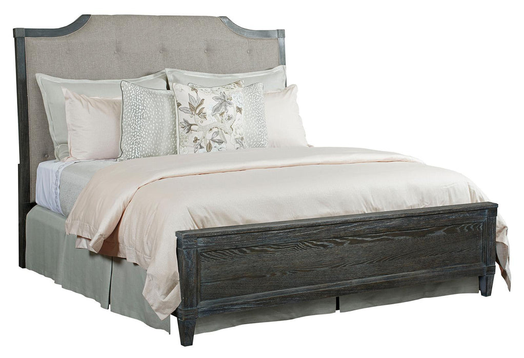 American Drew Ardennes Queen Lorraine Upholstered Panel Bed in Black Forest and Brindle