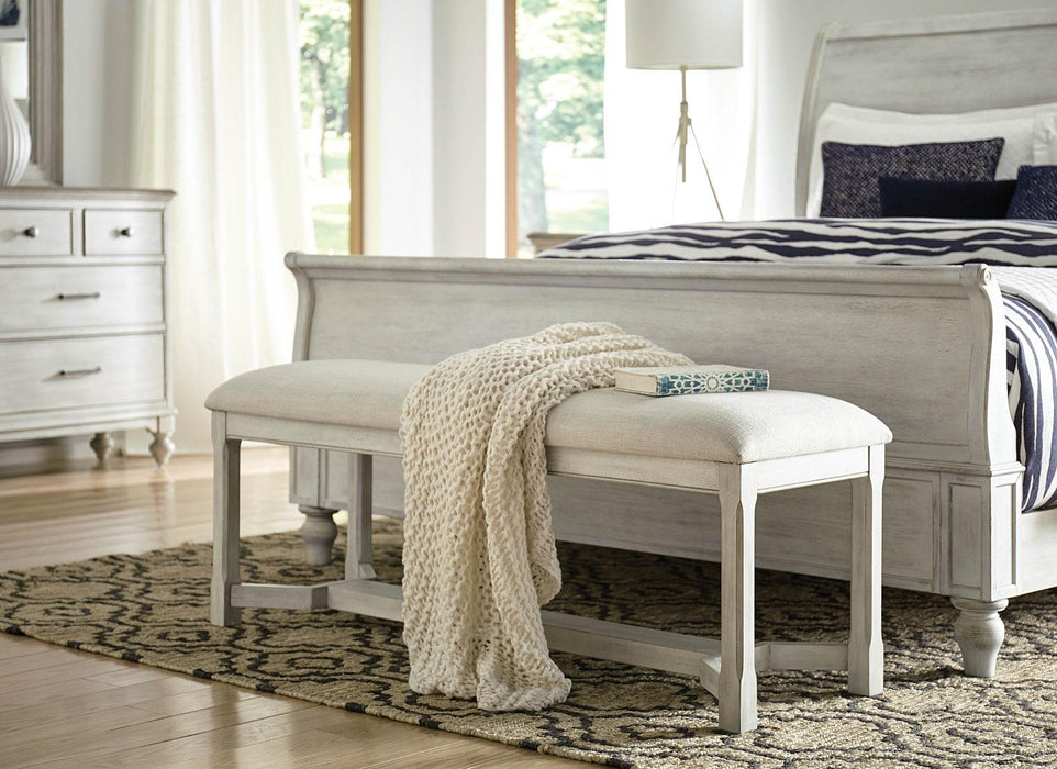 American Drew Litchfield Clayton Upholstered Bench in Cambric Ivory
