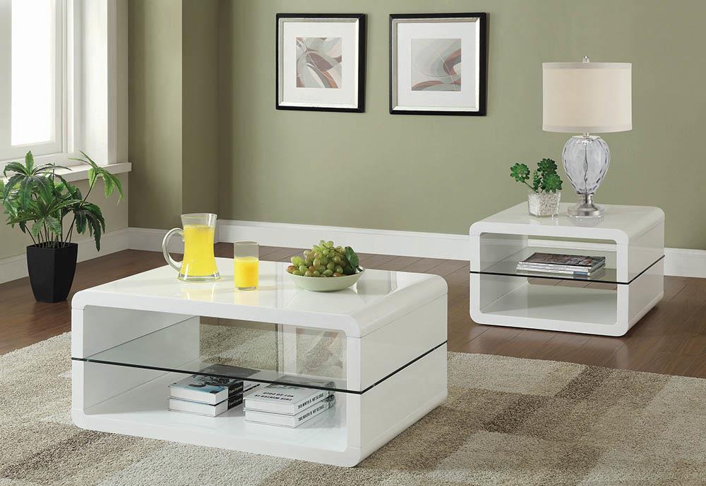 Elana Square 2-shelf End Table Glossy White