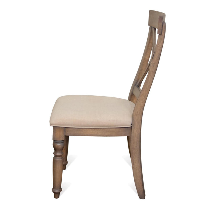 Riverside Aberdeen X-Back Upholstered Side Chair in Weathered Driftwood (Set of 2)