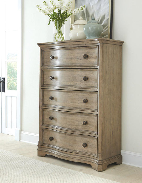 Riverside Corinne 5 Drawer Chest in Sun-Drenched Acacia