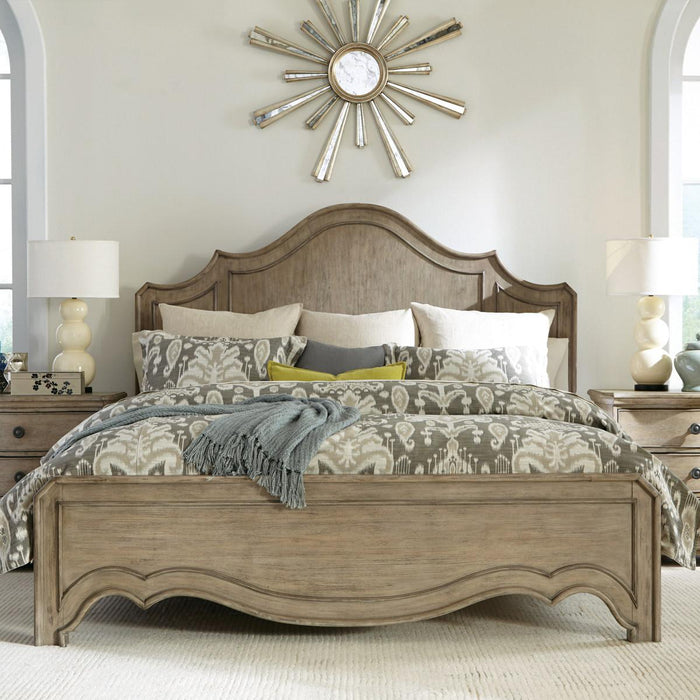 Riverside Corinne King Curved Panel Bed in Sun-Drenched Acacia