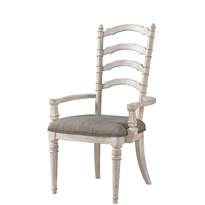 Riverside Elizabeth Upholstered Ladderback Arm Chair (Set of 2) in Smokey White