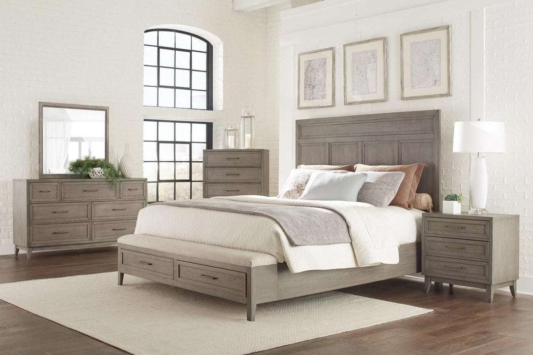Riverside Furniture Vogue King Panel Storage Bed in Gray Wash