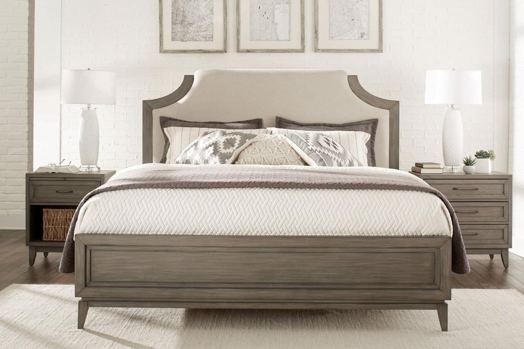 Riverside Furniture Vogue King Upholstered Bed in Gray Wash