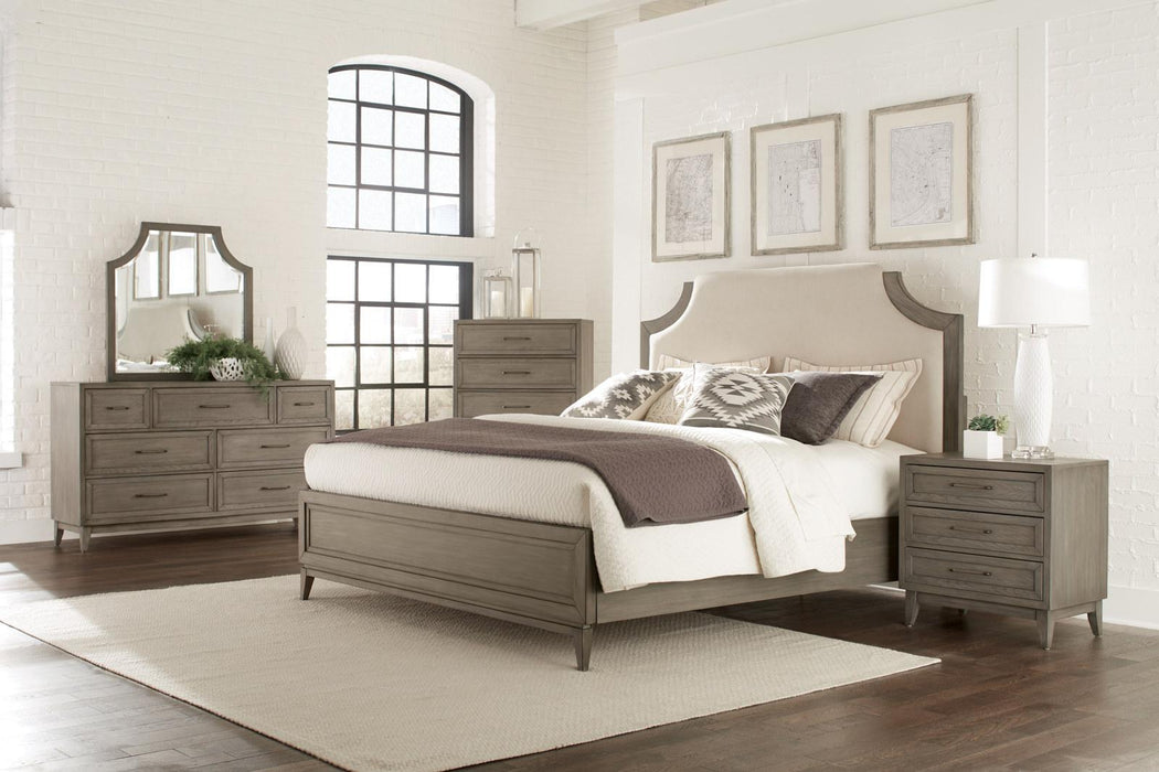 Riverside Furniture Vogue King Upholstered Bed in Gray Wash