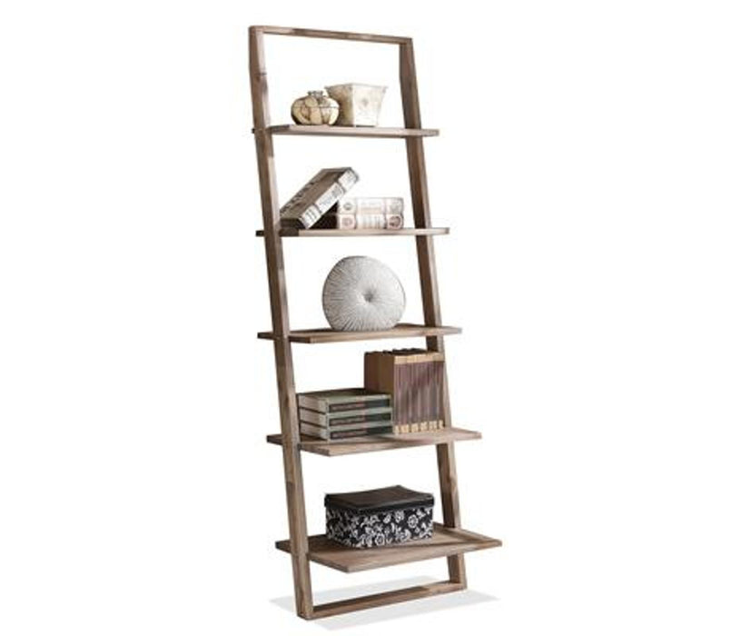 Riverside Lean living Leaning Bookcase in Smoky Driftwood