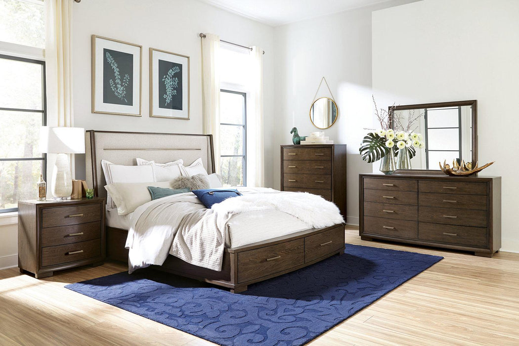 Riverside Monterey King Upholstered Storage Bed in Mink