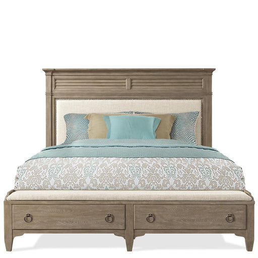 Riverside Myra Queen Upholstered Storage Bed in Natural image