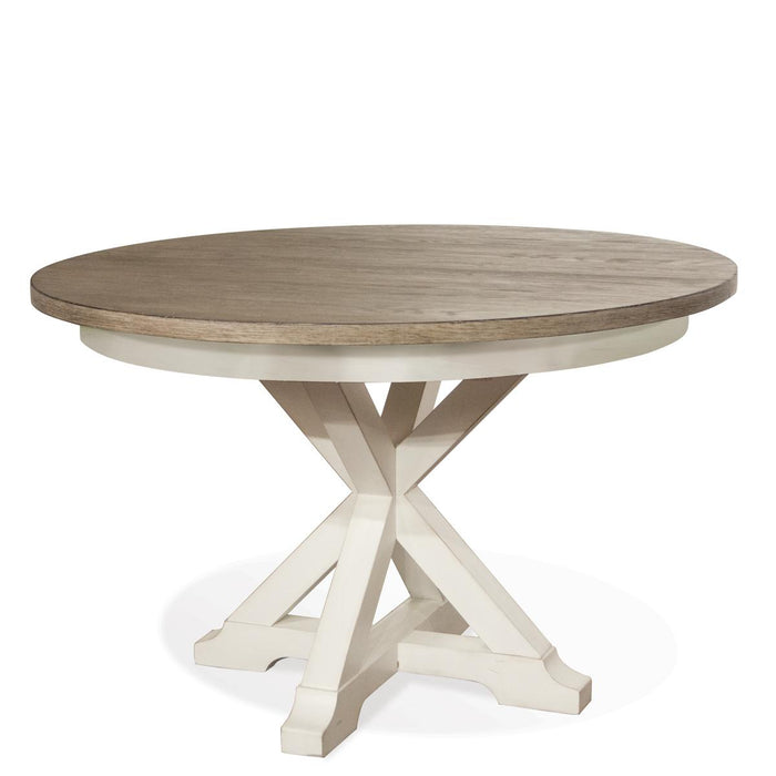 Riverside Myra Round Pedestal Dining Table in Natural/Paperwhite