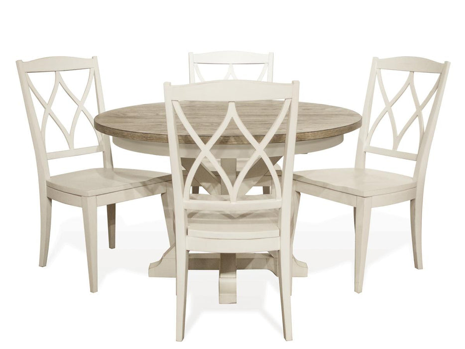 Riverside Myra Round Pedestal Dining Table in Natural/Paperwhite