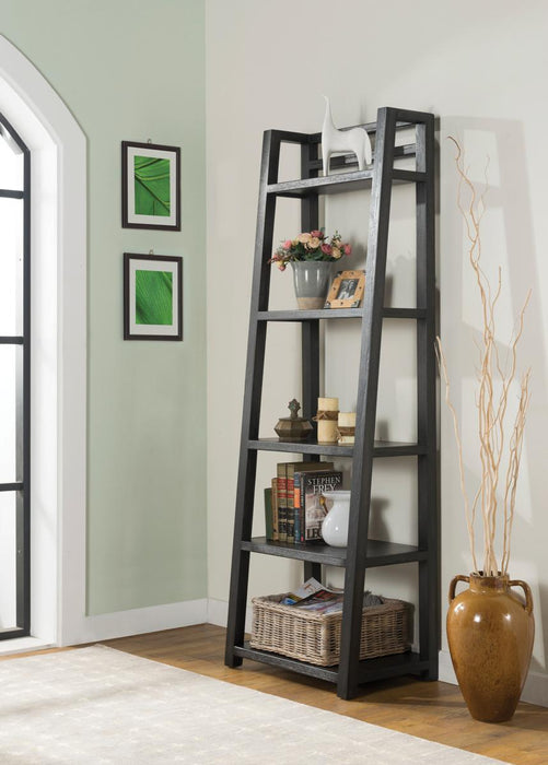 Riverside Perspectives Leaning Bookcase in Ebonized Acacia