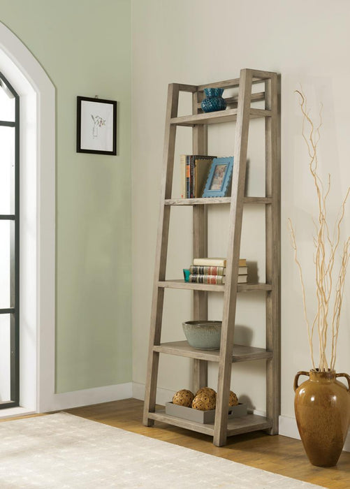 Riverside Perspectives Leaning Bookcase in Sun-Drenched Acacia