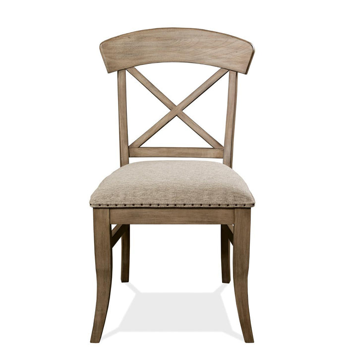 Riverside Southport X-Back Upholstered Side Chair in Antique Oak (Set of 2)