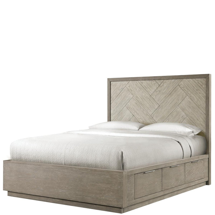 Riverside Zoey Queen Herringbone Panel Double Storage Bed in Urban Gray