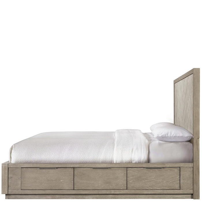 Riverside Zoey Queen Herringbone Panel Double Storage Bed in Urban Gray