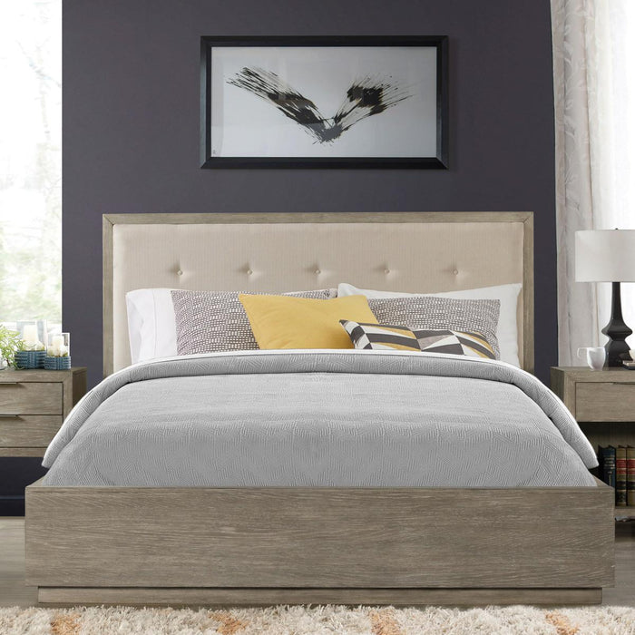 Riverside Zoey Queen Upholstered Panel Bed in Urban Gray