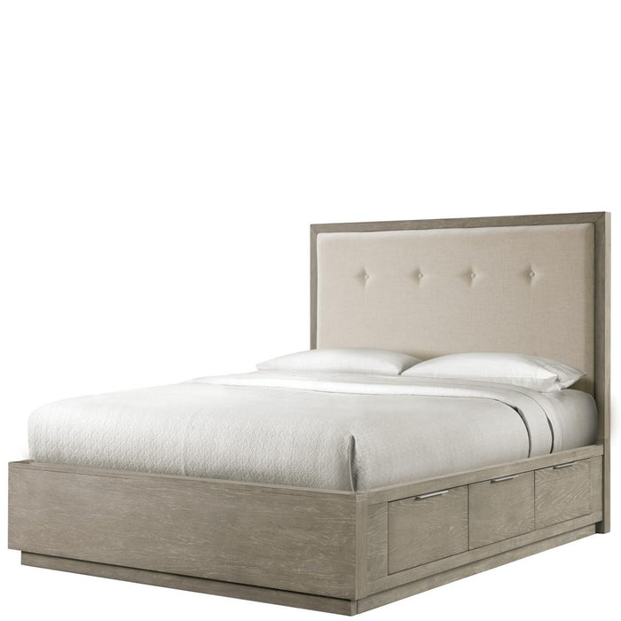 Riverside Zoey Queen Upholstered Panel Double Storage Bed in Urban Gray