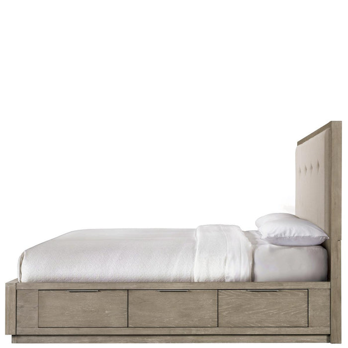 Riverside Zoey Queen Upholstered Panel Single Storage Bed in Urban Gray