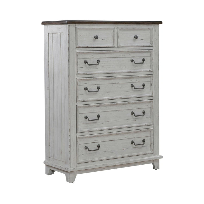 River Place 6 Drawer Chest in Riverstone White and Tobacco image