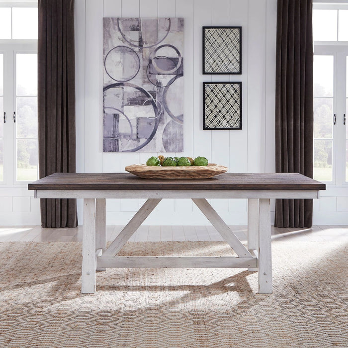 Farmhouse Fixed Top Trestle Table in White/Oak image