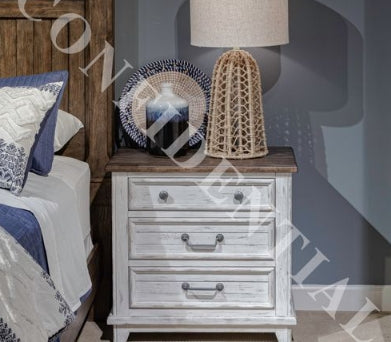 Liberty Furniture River Place 3 Drawer Nightstand with Charging Station in Riverstone White and Tobacco image